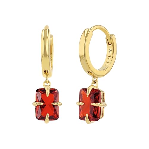 Boucles d'oreilles créoles en argent 925 plaqué or avec zircone émeraude rouge