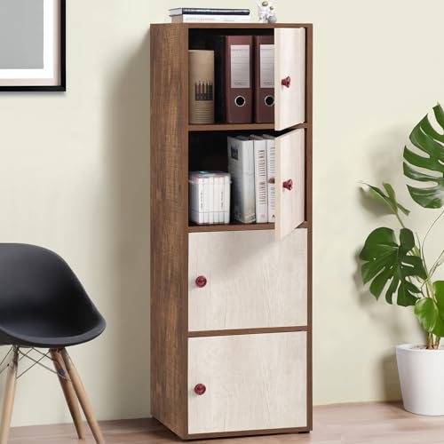 Image of ABOUT SPACE Wooden Cabinet - 4 Tier Storage Cabinet for Living Room with Magnetic Door, Space Saving Book Self for Home, Engineered Wood Kitchen Crockery Unit (Walnut - L 38 x B 38.5 x H 133 cm)