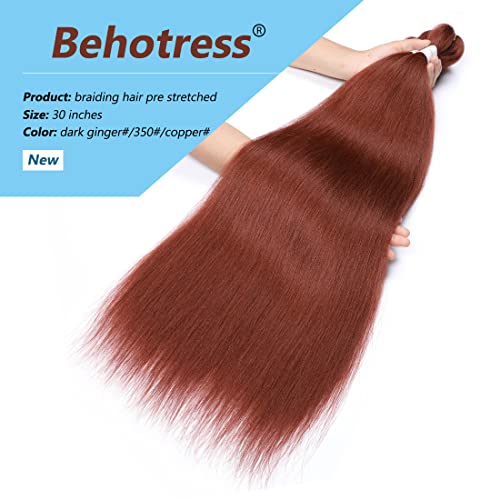 Dark Ginger Braiding Hair Pre Stretched 30 Inch 350 Braiding Hair Pre Stretched Copper Braiding Hair Extensions 8 Packs Easy Braid Natural Hot Water Setting Braiding Hair Soft Yaki Braiding Hair (30 Inch (Pack Of 3), Dark Ginger#) #TOP5