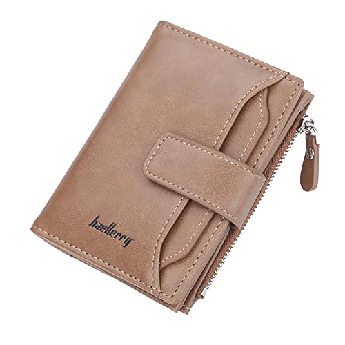 MNEUSHOP Herren Geldbörse Leder Portemonnaie Männer Geldbeutel RFID Schutz Wallet mit Reißverschluss Münztasche Banknotenfächern Kartenhalter Braun Cover