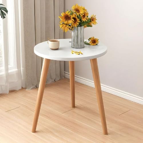 Image of End Table Wooden Side Table Foldable Round Shaped Side Table /Tea Coffee Breakfast Table Modern Living Room,or Apartments (White Natural)