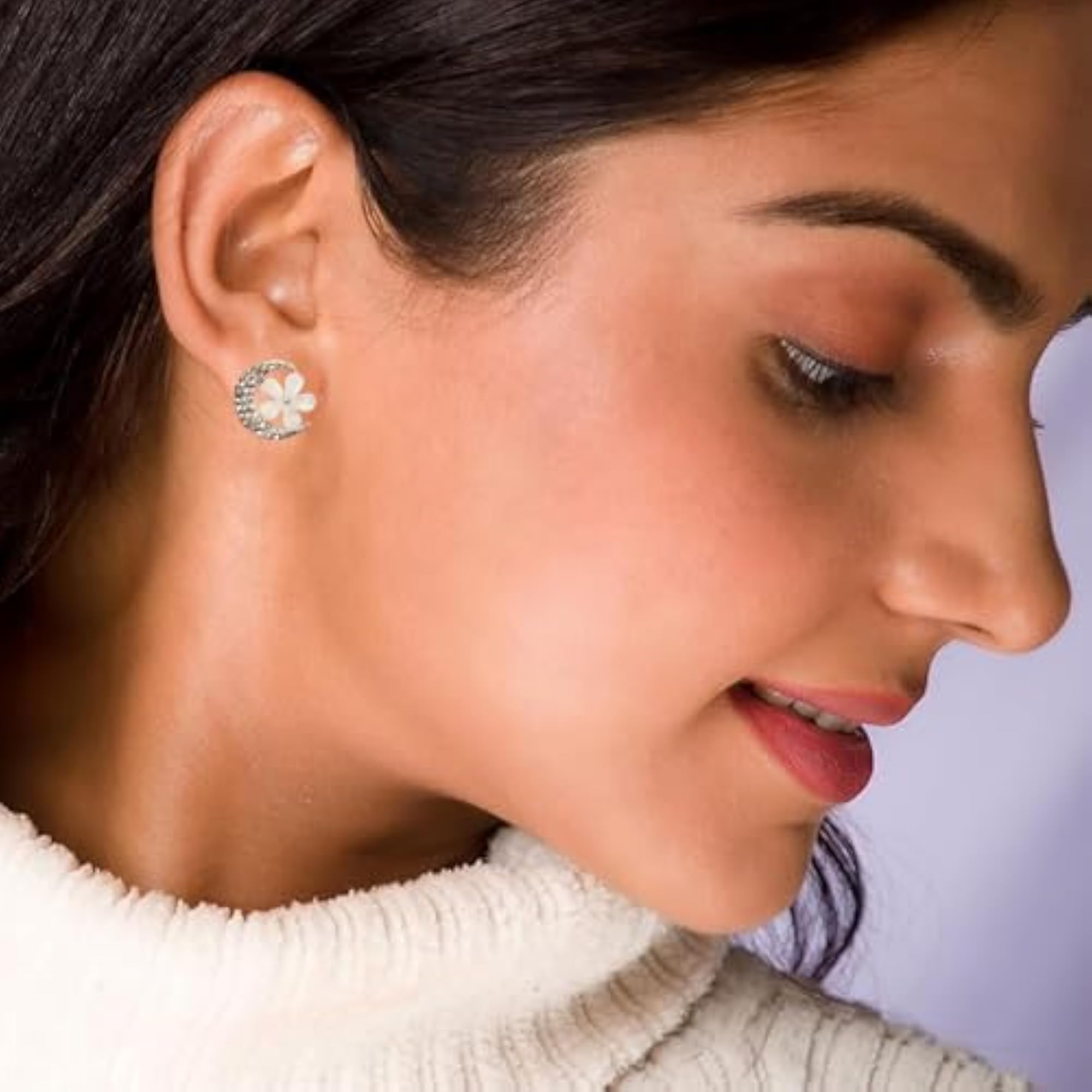 Silver Plated Crescent Moon Stud Earrings