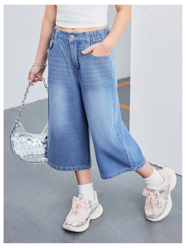 WDIRARA Girl's Bow Embroidery Baggy Jeans Cute Wide Leg Capris Denim Pants2
