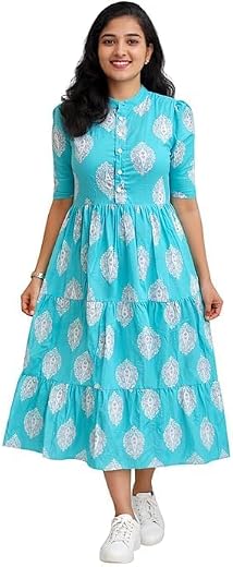 TANVASTYA Women's Rayon Maxi Midi Dress Western Dress for Women Elegant Floral Printed Long Dresses