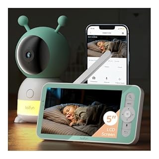 2K Boifun Baby Monitor WiFi, 360° Camera with Night Light & 5 Inch 3MP Display, Phone App Control & LCD Monitor, Auto Tracking, AI Motion & Sound Detection, 3000mAh Battery, 2-Way Audio