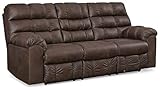Signature Design by Ashley Derwin Urban Faux Leather Tufted Reclining Sofa with Drop Down Table, Dark Brown