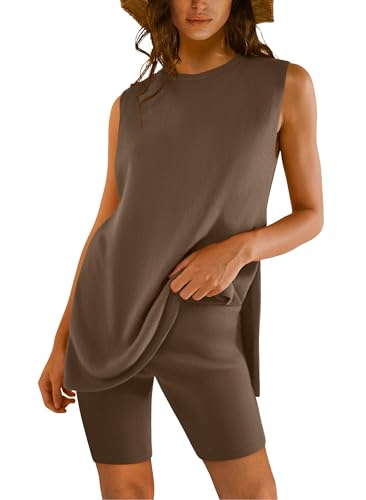 AGSEEM Short Sets for Women Summer Sleeveless Tunic Top Crewneck Shorts Lounge Sets Loose Women Beach Fashion 2025