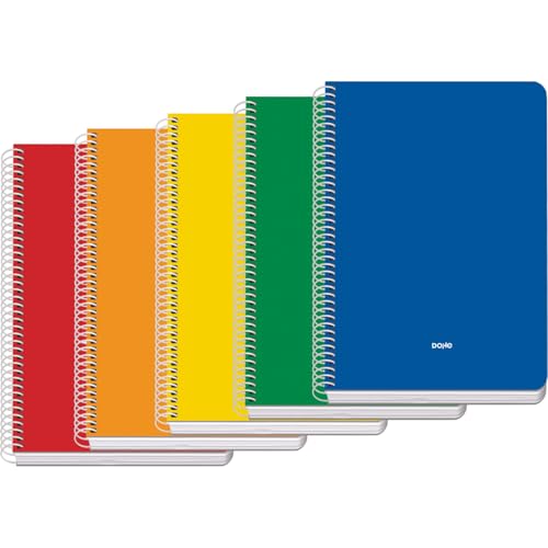 Dohe - Cuadernos A5 (5 uds.) - Tamaño 15x21 cm, 5 Colores: Azul, Rojo, Naranja, Amarillo y Verde, 80 Hojas Cuadriculadas (4x4 mm), Cierre de Espiral, Tapa Blanda de Cartulina, Material de Oficina