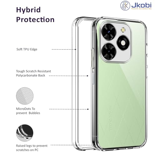 Image of Jkobi Back Cover for Tecno Spark 20C (Silicone Clear Shockproof Case with Camera Protection | Soft and Flexible | Transparent)