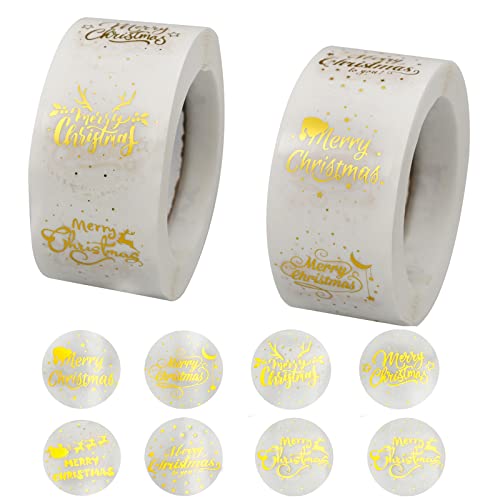 ZoZoMaiy 1000 Stück Weihnachtsaufkleber Runde Frohe Weihnachten Aufkleber Selbstklebend Merry Christmas Sticker Weihnachtsaufkleber Rolle für Umschlag/Geschenktüten/Papiertüten/Weihnachten Cover