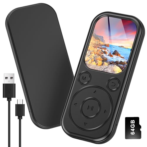 Olycism 64GB Reproductor MP3 Bluetooth 2,01 Pulgadas Reproductor MP3 Mini con Pantalla de ultraalta definición Sonido HiFi Batería de 300mAh Radio FM Grabación de Voz para Deporte Viajes Negro