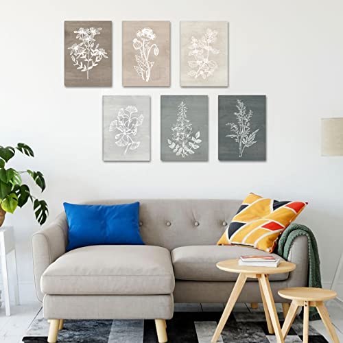 Bincue Neutral Botanical Plant Canvas 6 Pieces Rustic Farmhouse Wall Art For Living Room Bedroom And Bathroom,Canvas Paintings Print Set Decor 12"X 16" #TOP1