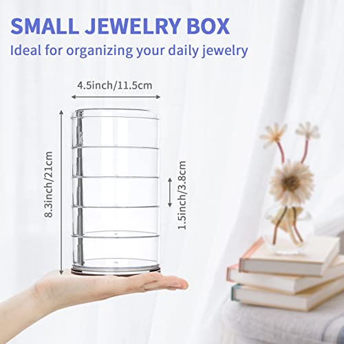 Clear Plastic Small Jewelry Organizer, 5-Layers Rotatable Jewelry Storage Box With Lid For Hair Accessories & Beauty Supplies Earrings Necklaces Bracelets (Clear-5-Layers) #TOP3