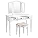SONGMICS Vanity Set, 3 Large Drawers, Tri Folding Mirror, Make-up Dressing Table with Cushioned Stool, Easy Assembly, Gift for Mom White URDT18W