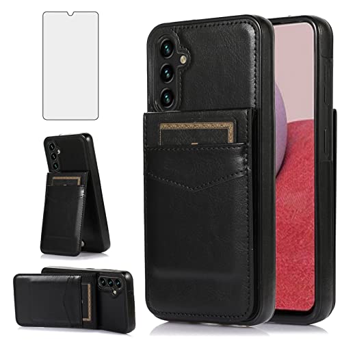 Protection Samsung Galaxy A14 5G et M14 étui portefeuille cuir noir plus verre trempé