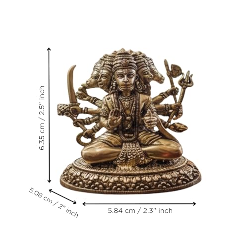 Image of eCraftIndia Golden Brass Panchmukhi Hanuman Ji Murti | Panchmukhi Hanuman Statue for Door Entrance