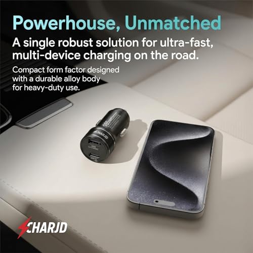 Image of 165W Black Car Charger Fast Charging 120W SuperVOOC & 45W PD Dual Port Car Charger Type C and Usb A Charging with 3 in 1 Grey Cable Fast Charging Premium Car Mobile Charger for Laptops & Phones