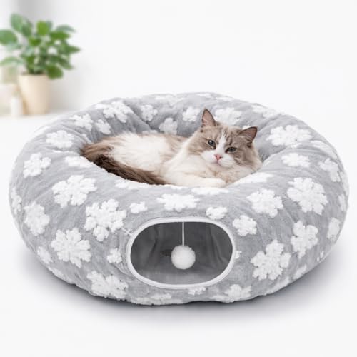 Grelife Cat Tunnel Bed for Indoor Cats Cute Cat Tunnel Toys Cat Donut Tunnel Toys with Washable/Removable Cushion Non-Slip Base for Cats Kittens Small Pets(33.4)