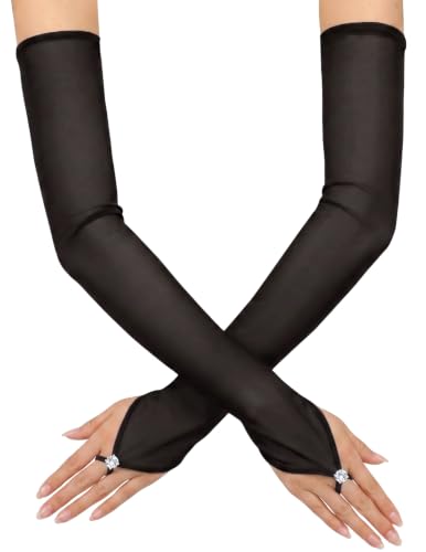 Avidlove Long Fingerless Sheer Mesh Gloves with Rhinestone Ring for Party - image 1