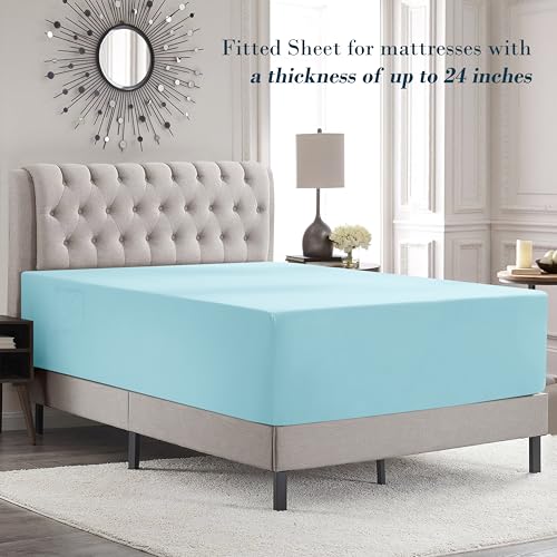 Image of Mocassi Luxury 6-Piece Sheet Set, Ultra Soft 1800 Premium Hotel Quality Microfiber Sheet Set, Fits Mattresses Up to 18 to 24 Inches Extra Deep Pocket - Breathable and Secure Fit, Full, Aqua Blue