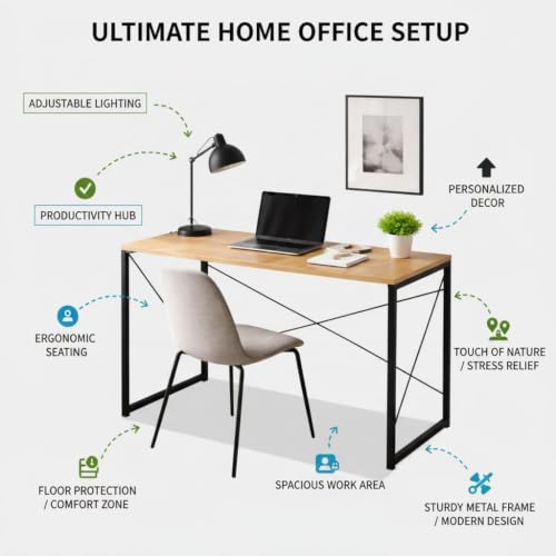 Image of EXVITO Portable Wood & Metal Computer Desk | Foldable Modern Writing | Multipurpose Study Table Best for Home, School | with Pouch Pocket Cell Phone Cash & Card, Clear Window Carry Handles (Brown)