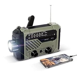 LAMA Radio AM/FM zwengelradio, noodradio, 2000 mAh, powerbank, USB oplaadbaar met handslinger, dynamo, led-lamp, leeslamp, SOS-alarm voor outdoor, wandelen, kamperen, survival, reizen, noodgevallen, legergroen