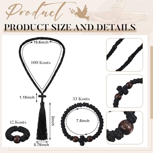 Kigeli 4 Pcs Orthodox Prayer Set with Mini Orthodox Icon Diptych Handmade 100 Knot Prayer Rope and Christian 33 Knots Bracelet and Finger Ring for Spiritual Blessing Baptism Easter Gift