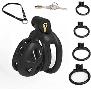 SeLgurFos Cobra-B1 chastity belt penis cage with 4 penis rings for men – chastity cage pennis ring chastity small…