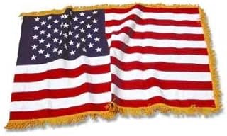 Indoor American Cotton Flag with Gold Fringe - 3ft x 5ft - Embroidered Stars and Sewn Stripes