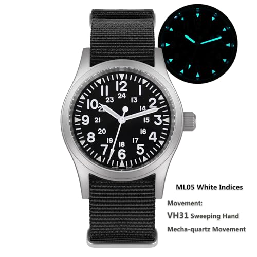 Image of Militado ML05 38mm VH31 Quartz Watch - Domed Sapphire Crystal Field Watch C3 Super Luminous Retro Sweep Wrist Watch for Men 100M Waterproof