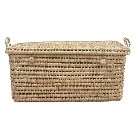 Homemaison Malle de rangement feuille de palmier - Coffre de rangement feuille de palmmier - 20 x 40 x 20 cm - Artisanat Marocain - Couleur Naturel