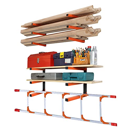 Uyoyous Lumber Storage Rack Lumber Metal Rack Wall Mount Wood Rack Organizer 3-Level Wood Storage System, Indoor And Outdoor Use (2 Pack) #TOP2