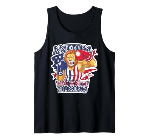 Maillot de boxe garçon - Boxing Gear Men - Funny America Boxing Lion - Rouge Blanc Boxe Débardeur