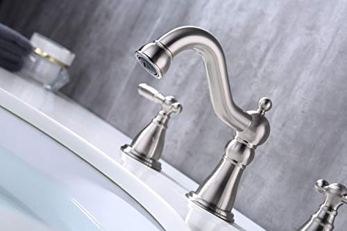 Rkf Two Handle Widespread Bathroom Sink Faucet With Pop-Up Drain With Overflow And Faucet Supply Hoses,Brushed Nickel,Wf013-4-Bn #TOP3