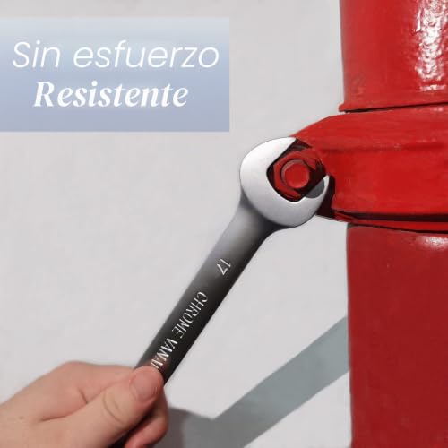 Miniatura 4 de Dakcos Llave Combinada De Carraca 17mm Llave Fija Con Trinquete En Cr-V Con Acabado Cromado Mate