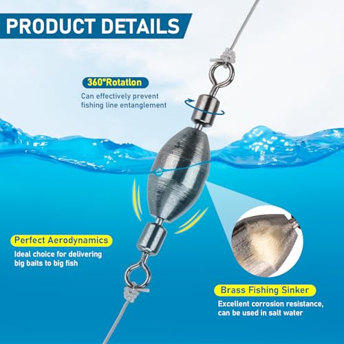 THKFISH Brass Fishing Sinker Swivel, 5 Size Trolling Weights Quick Set Up Lead Sinker with Inner with Swivel Rolling for Saltwater Freshwater,1/32-1/2 OZ by THKFISH - Used condition - Image 3