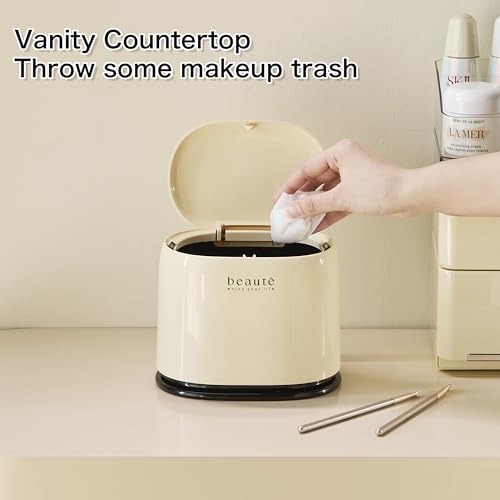 Image of Mini Countertop Trash Can, Waste Can with Press Type Lid, 0.5 Gallon /1.5 Liter Wastebasket Trash Can Dispenser, Mini Bin for Bathroom Vanity,Coffee Table (White)