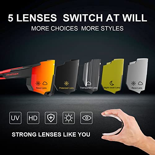 Phmax Polarized Cycling Glasses With 5 Interchangeable Lenses,Mtb Biking Running Baseball Sports Sunglasses For Men Women #TOP1