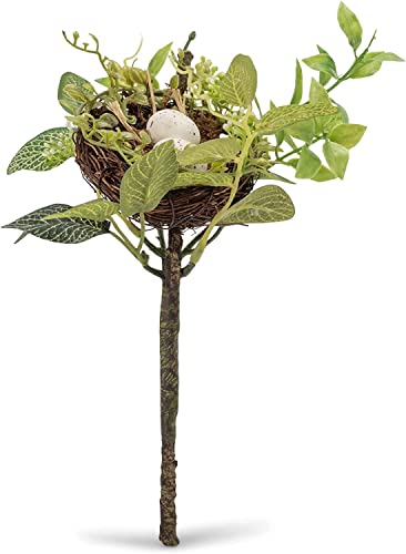 Tenwaterloo Bird Nest With Eggs In Green, Cream And Brown, 10 Inch High Garden Flower Plant Pick, Artificial Floral Faux Bird Nest, Spring And Easter Décor #TOP1