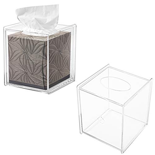 MyGift Premium Clear Acrylic Tissue Box Cover Holder, Countertop Facial Tissue Holder for Bathroom, Kitchen, Office or Bedroom, Set 2