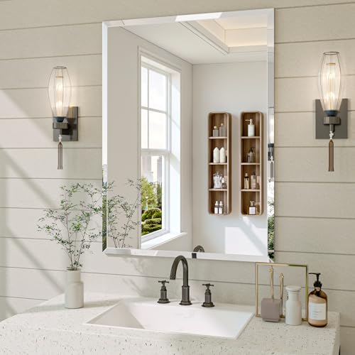 Lumireve Frameless Bathroom Mirror, 22" x 30" Rectangle Beveled Wall