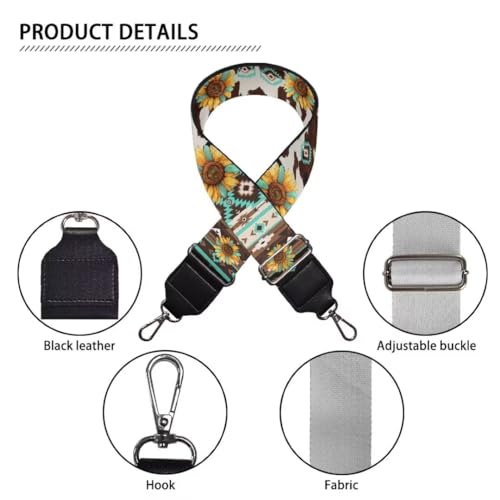 Image of Coldinair Brown Cow Luggage Strap Replacement Farmhouse Aztec Bag Strap Sunflower Guitar Strap for Purses Crossbody,Easy to Install Purse Making Supplies