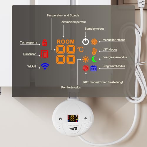 Heizstab für Badheizkörper Sunxury mit Thermostat und WiFi-Funktion