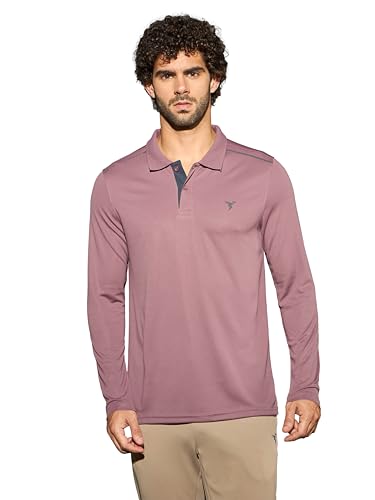 Image of TECHNOSPORT Men's Solid Full Sleeve Polo T-Shirt TECHNOCOOL+ Quick Dry Slim Fit Sports Tee for Travel Casual Smart Wear UPF50+ Anti Odour