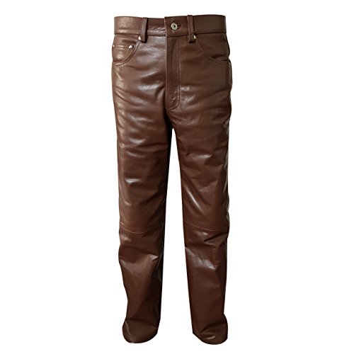 Mens Real Brown Cow Leather Sleek & Sexy 501 Style Jeans Pants Trouser Bikers