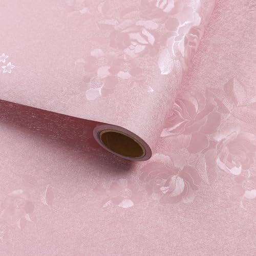 VaryFloral Klebefolie Möbel Rosa Fototapete Rosenmuster 30cmx300cm Tapete Selbstklebend Wasserdicht Folie für Möbel Schrankfolien Selbstklebend Tapeten Arbeitsplatte Küche Kabinett Schlafzimmer