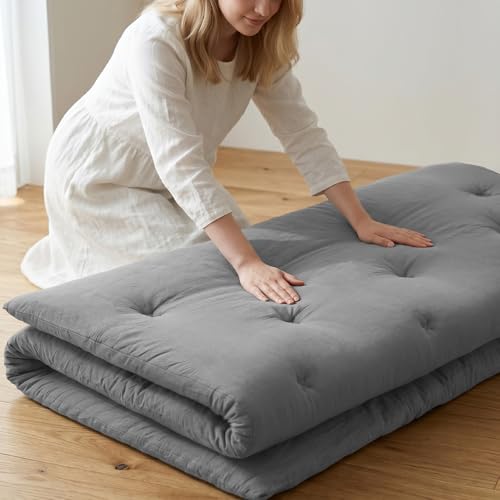 Image of ZonLi Japanese Floor Futon Mattress Full Size 75 inchx 54 inch, 100% Cotton Cover 2.5 inch Thicken Tatami Mattress, Foldable Sleeping Pad, Portable Dormitory Tatami Mat, Roll Up Floor Lounger Bed for Adult