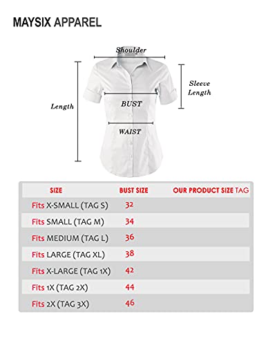 MAYSIX APPAREL Plus Size Short Sleeve Stretchy Button Down Collar Office Formal Shirt Blouse for Women WHITEDOT 2XL