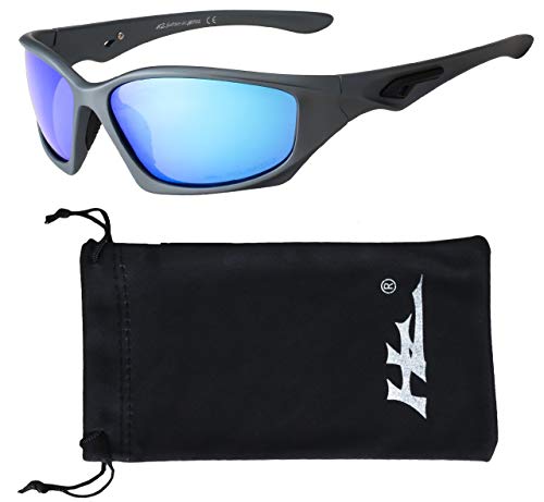 Hornz HZ Serie Pro - Gafas de Sol Polarizadas Premium Marco gris mate de Gunmetal  Lente de espejo de hielo azul
