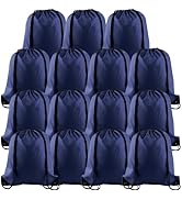 PLULON 15 Pcs Navy Blue Drawstring Bags Drawstring Backpack Bulk, String Backpack Cinch Sack Spor...